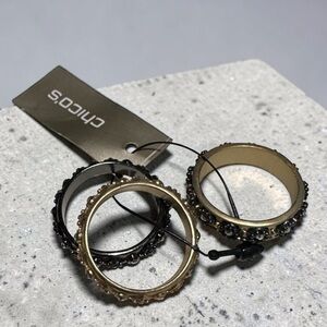 Chico's Gold and Black Embellished Stackable Ring Set. (BR222)